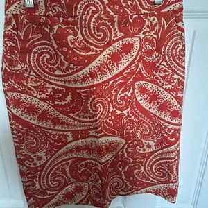 J. Crew Red and White Pencil Skirt Knee-Length